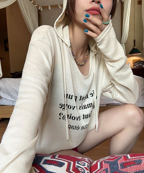 letter print hooded top / 2color　hm1446