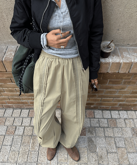 lace stitch casual pants / 2color　hm1691