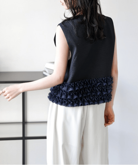 ruffle hem tweed vest / 3color　hm2836