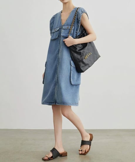 Unique Denim Vest Dress　hm2492