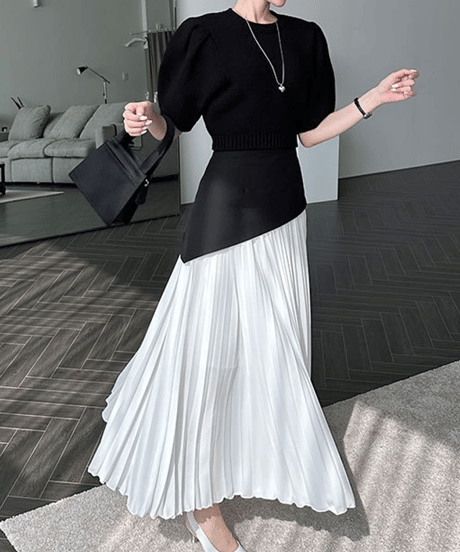 asymmetric pleated skirt / 2color　hm2834