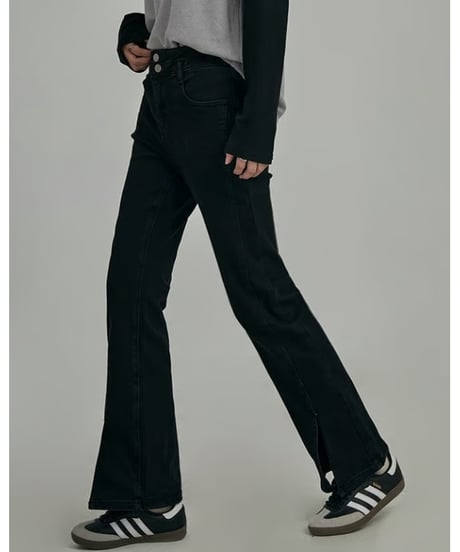 front slit denim flare pants　hm2035