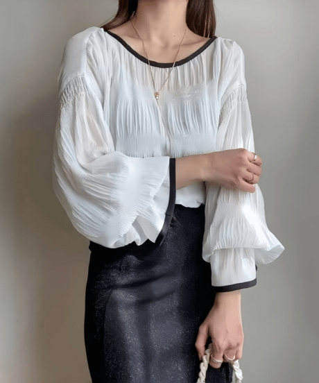 ribbon pleated blouse / 3color　hm2970