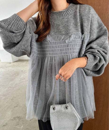 tulle knit top / 3color　hm2640