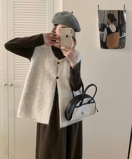 fluffy crewneck vest / 4color　hm2679