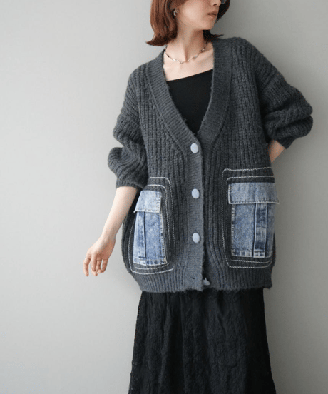 denim × knit cardigan　hm2752