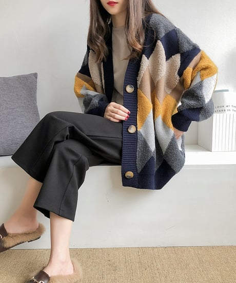 argyle knit cardigan / 3color　hm1744