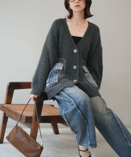 denim × knit cardigan　hm2752