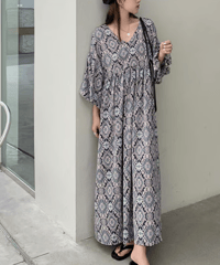 printed vneck dress / 2color　hm2945