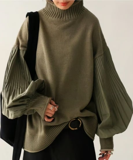 pleated sleeve knit top / 2color　hm2685