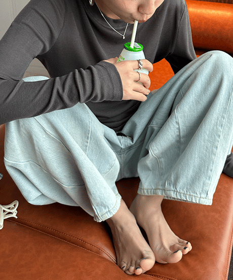 《即納》slim round neck top / 4color　hm1432