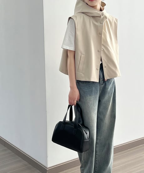 hooded short vest / 2color　hm2047