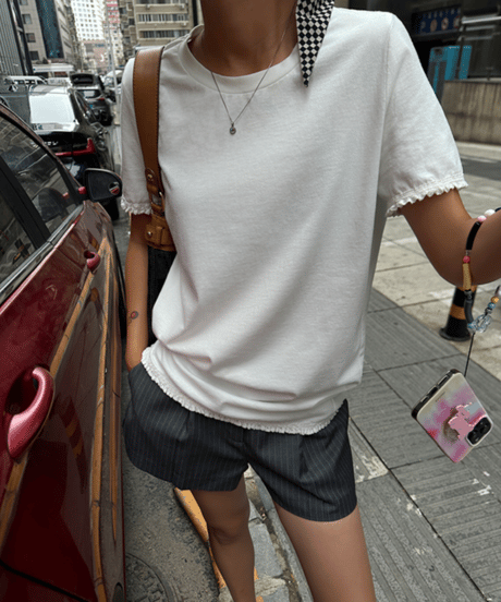 lace round neck top / 2color　hm1606