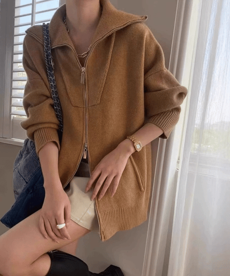 w-zip knit cardigan / 4color　hm2632