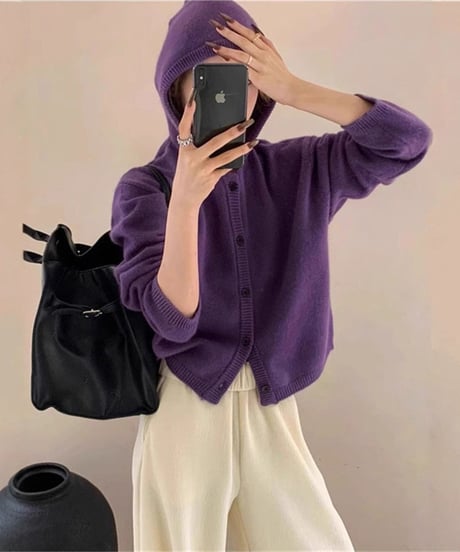 hooded knit cardigan / 5color　hm2680