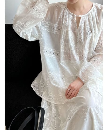 panting lace blouse & skirt  / 2color　hm2340
