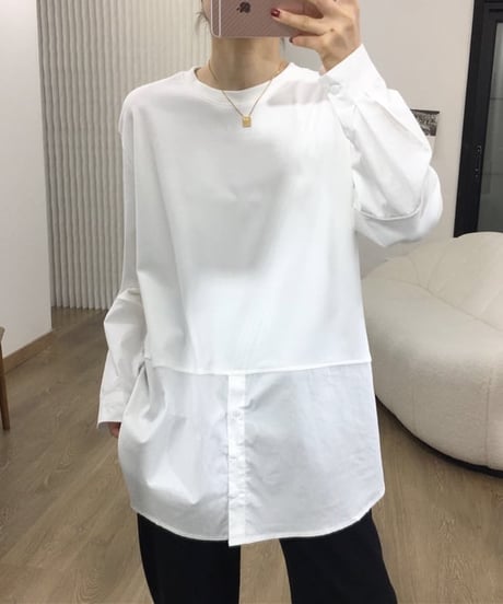 white shirt layered style top　hm1852