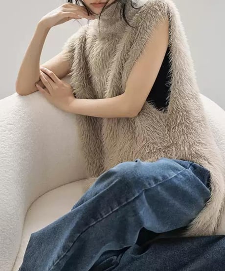 high neck eco fur vest / 2color　hm1822