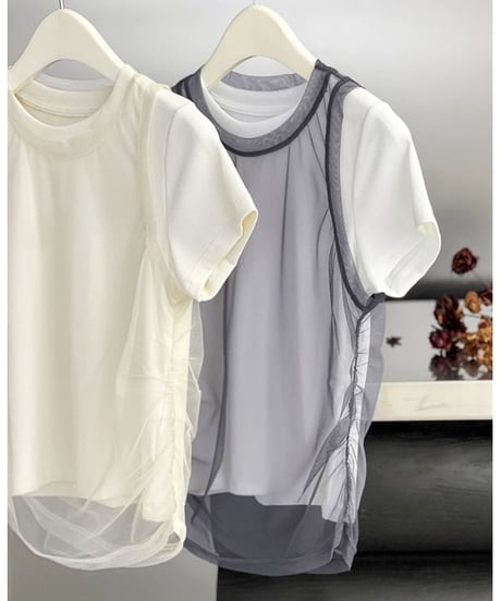 mesh layered tee / 2color　hm2336