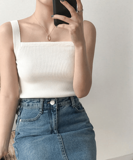 square neck lib knit tank top /5color　hm1513