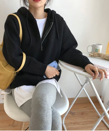 zip knit hoodie / 4color　hm2655