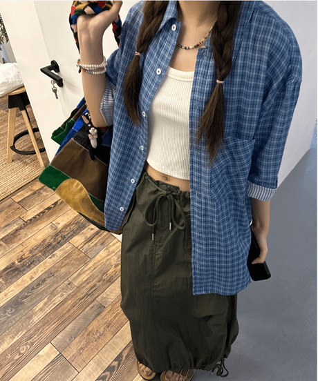 check roll up shirt / 2color　hm2414