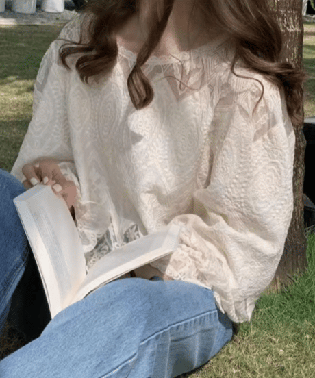 《即納》lace sleeve blouse / 2color　hm2897
