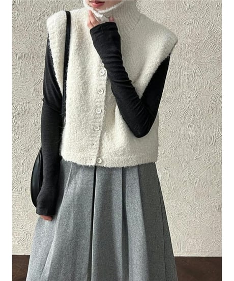 textured knit vest / 4color　hm2675