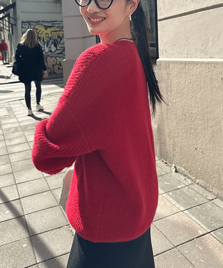 simple v-neck knit / 2color　hm2748