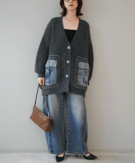 denim × knit cardigan　hm2752