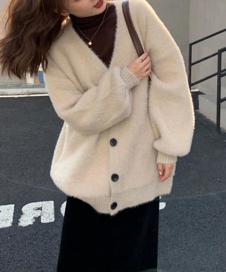 shaggy knit cardigan / 3color　hm1002