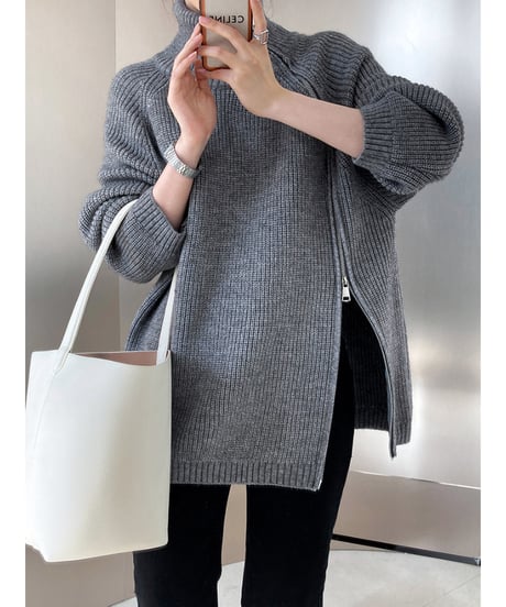 zipper high neck knit / 4color　hm1659