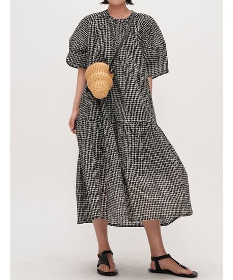 gathered check dress　hm2301