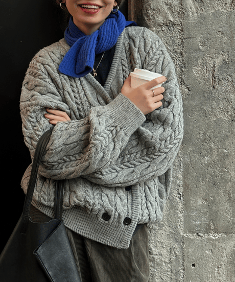 cable knit cardigan / 2color　hm1204