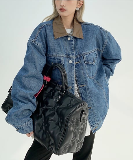 leather collar denim jacket　hm1931