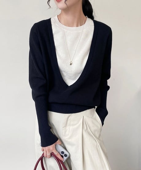 layered design knit top / 3color　hm1868