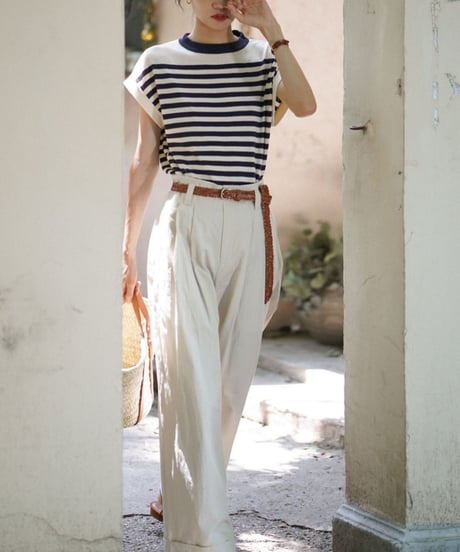 french sleeve border top　hm2218