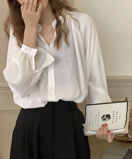 volume v-neck blouse / 2color　hm1681