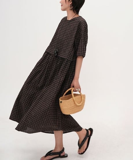 check gathered dress　hm2294