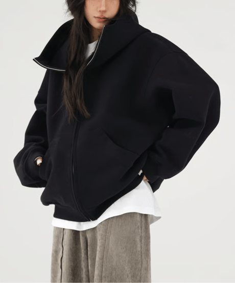 high neck zip hoodie / 2color　hm2745