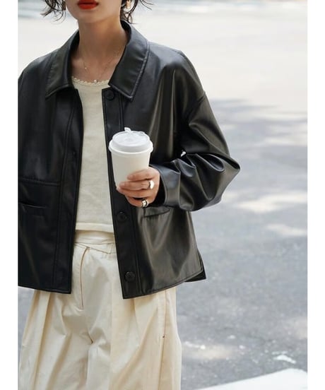 chic black leather jacket　hm2512