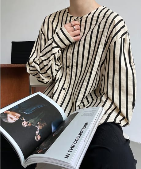 no-collar striped shirt / 2color　hm1678