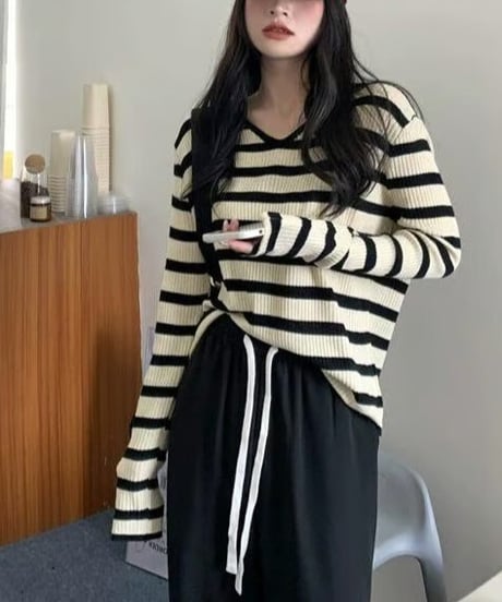 border knit top / 3color　hm2518