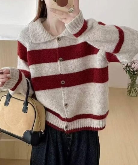 collared stripe cardigan / 3color　hm2671