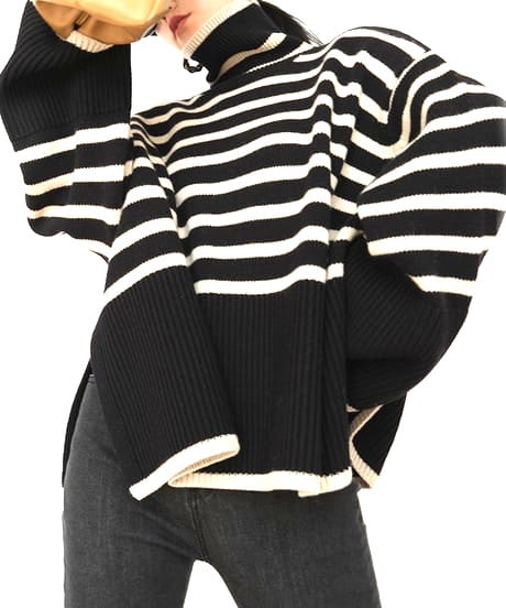 striped turtleneck knit / 2color　hm1658