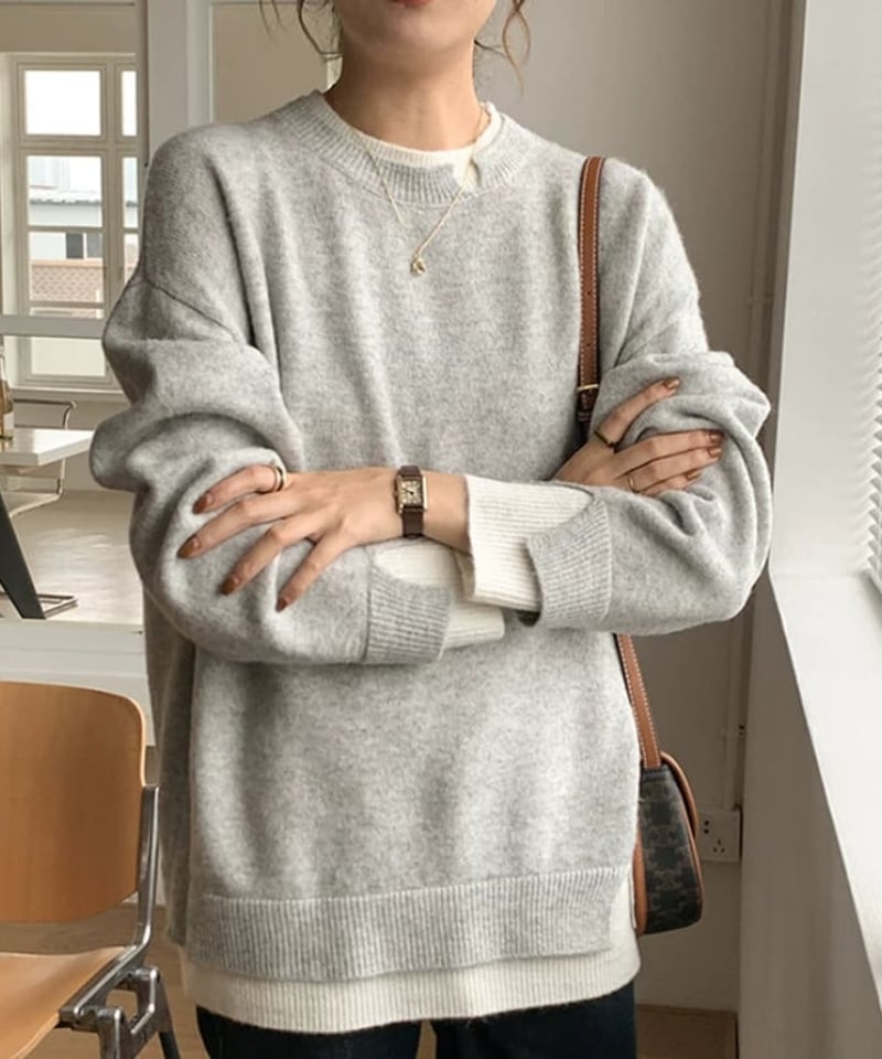 即納》faux layered knit top / 5color hm1729 | Her Me