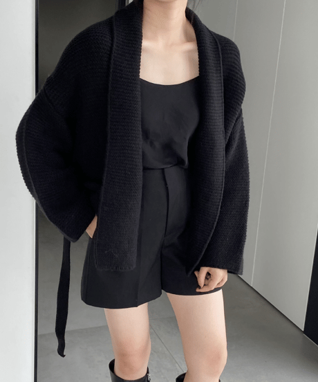belted shawl collar gown / 4color　hm2698