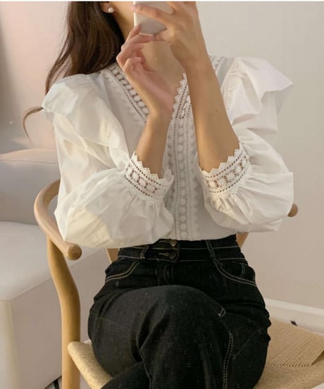 lace sheer blouse / 2color　hm2919