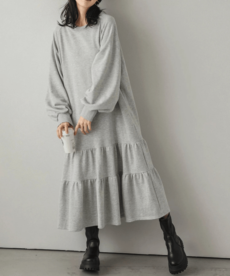 tiered sweatshirt dress / 4color　hm2798