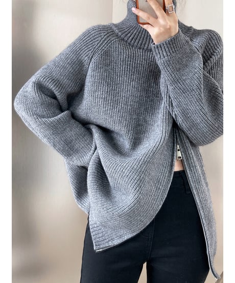 zipper high neck knit / 4color　hm1659